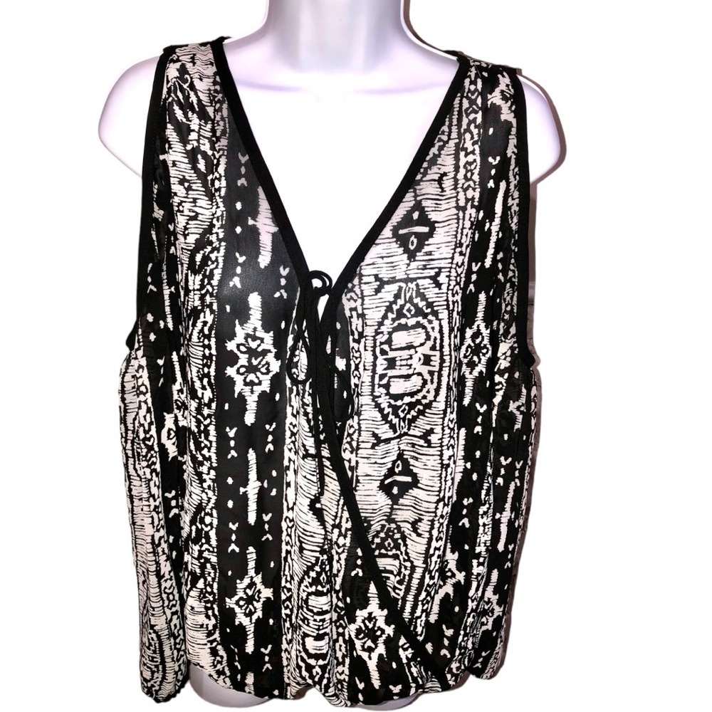 Women’s Nicole by Nicole Miller Black/Beige Abstract Cold Shoulder Top - XS